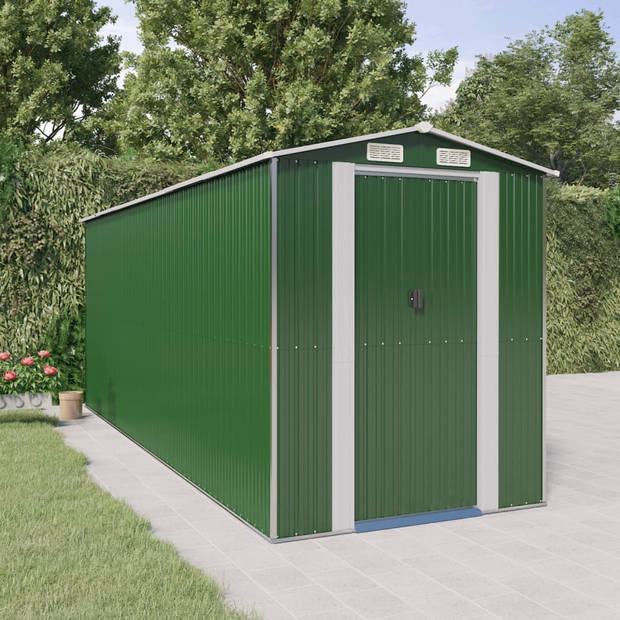 The Living Store Tuinschuur - Groen - 192 x 523 x 223 cm - Gegalvaniseerd Staal