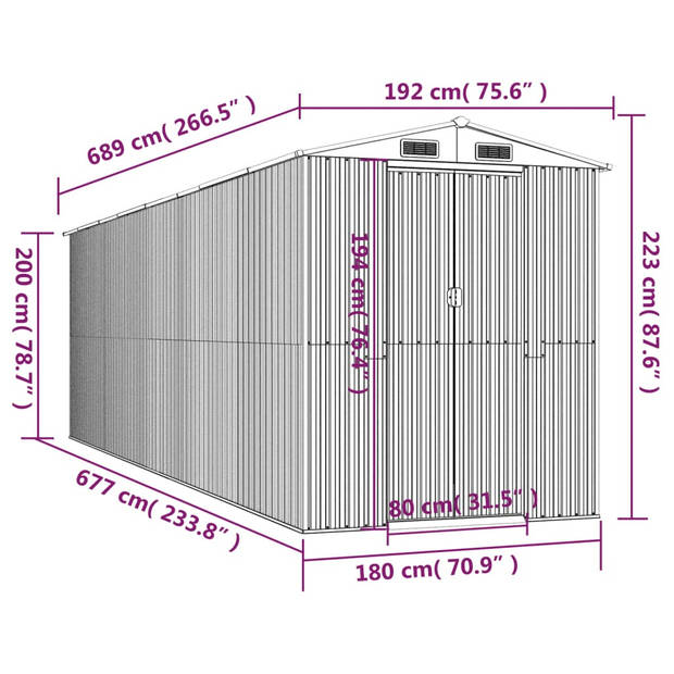 vidaXL Tuinschuur 192x689x223 cm gegalvaniseerd staal groen