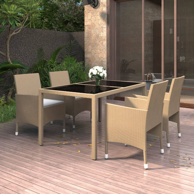 vidaXL 5-delige Tuinset poly rattan en gehard glas beige