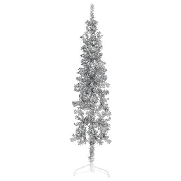 The Living Store halve kunstkerstboom - zilver - PVC - 45x150 cm - ruimtebesparend