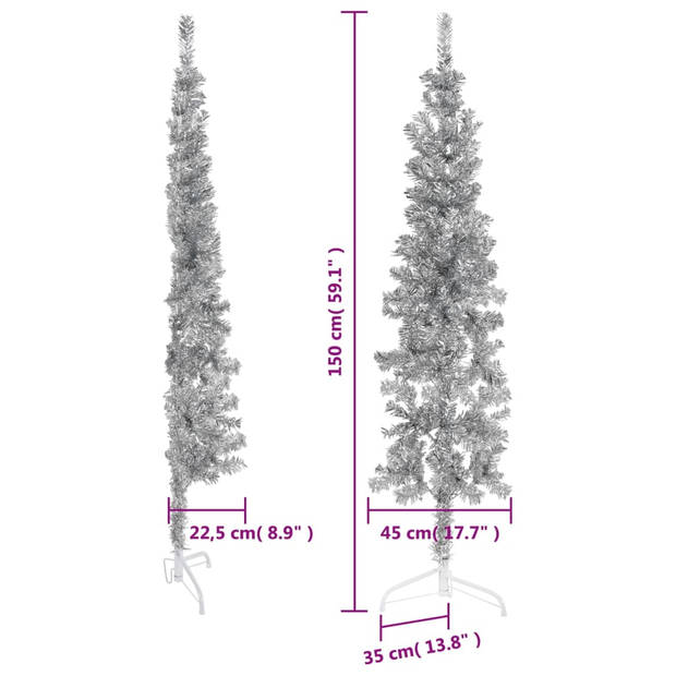 vidaXL Kunstkerstboom half met standaard smal 150 cm zilverkleurig