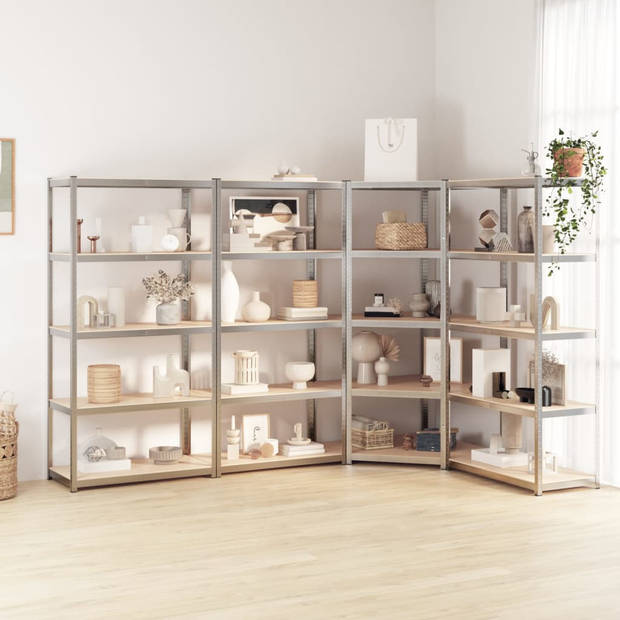 The Living Store Opbergrek - Rechthoekig Schap - 90 x 40 x 180 cm - Zilver