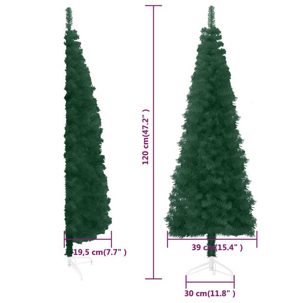 vidaXL Kunstkerstboom half met standaard smal 120 cm groen