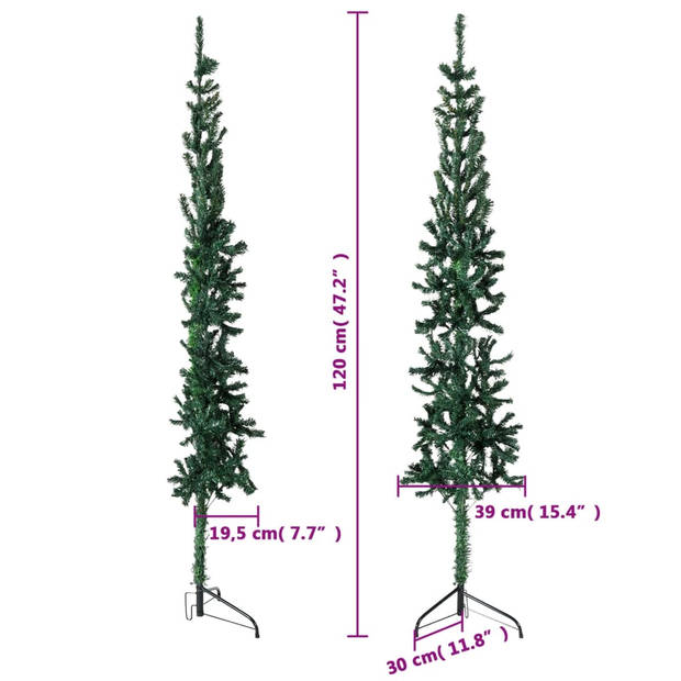 vidaXL Kunstkerstboom half met standaard smal 120 cm groen