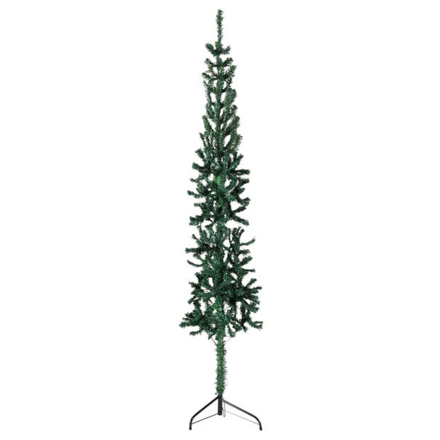 vidaXL Kunstkerstboom half met standaard smal 210 cm groen