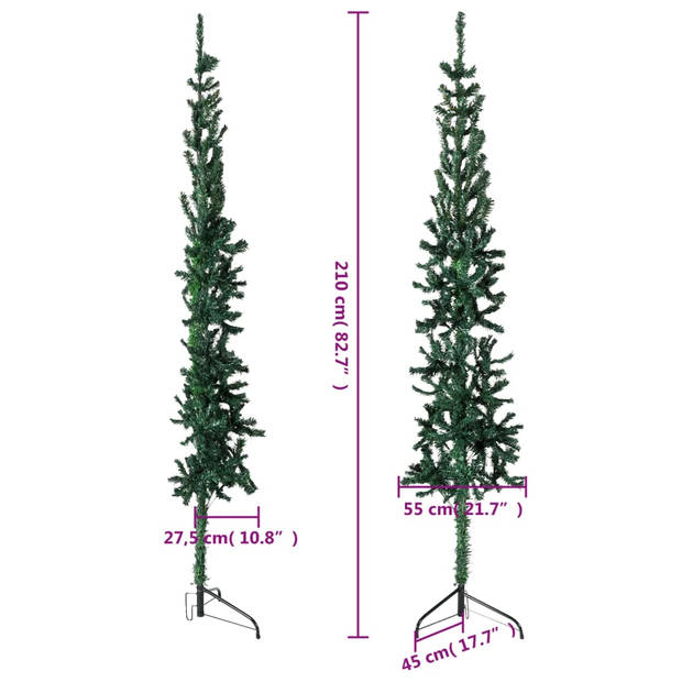 vidaXL Kunstkerstboom half met standaard smal 210 cm groen