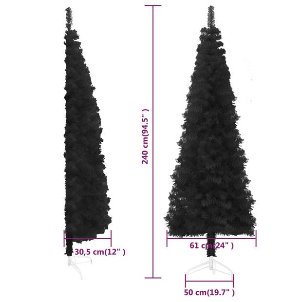 vidaXL Kunstkerstboom half met standaard smal 240 cm zwart