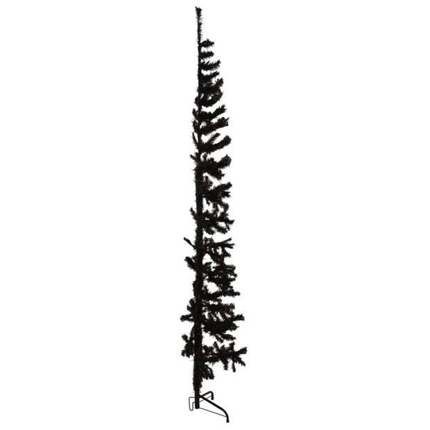 The Living Store Kunstkerstboom - Halve boom - PVC - Ruimtebesparend - Levensecht - 56 cm breed - 210 cm hoog - Zwart -