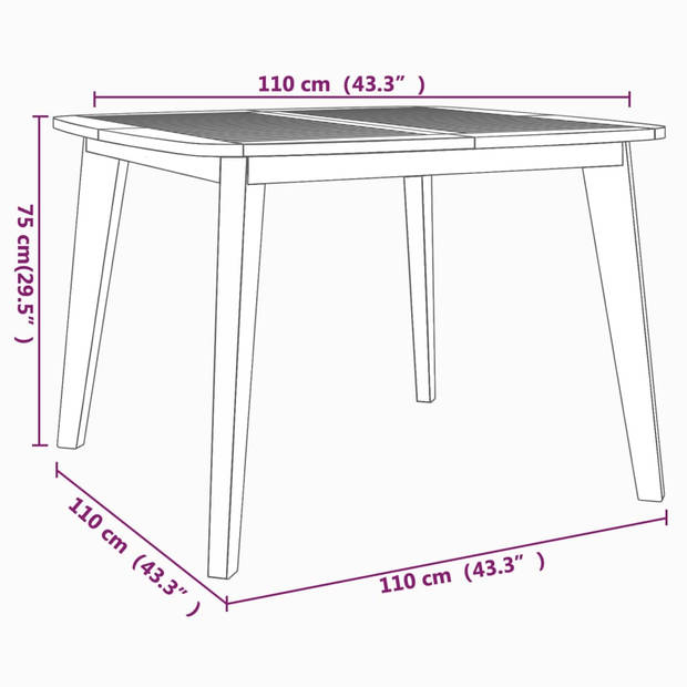 vidaXL Tuintafel 110x110x75 cm massief acaciahout