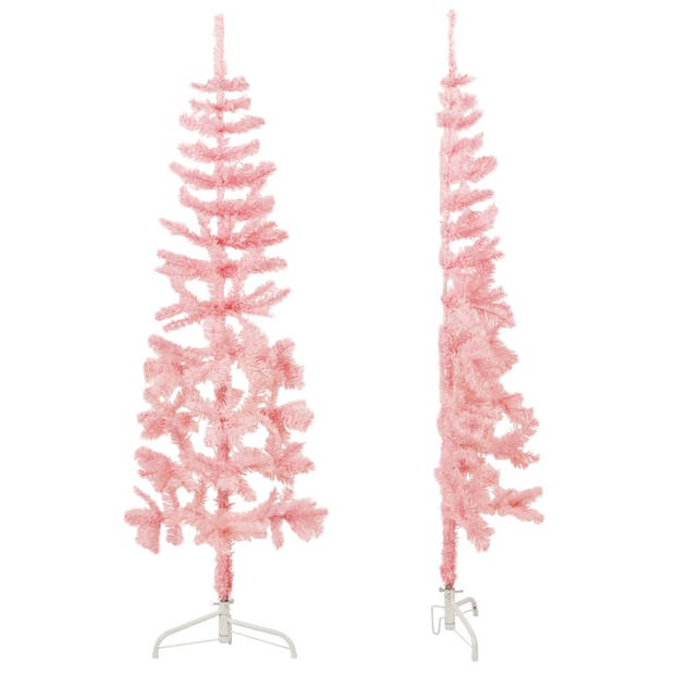 vidaXL Kunstkerstboom half met standaard smal 120 cm roze