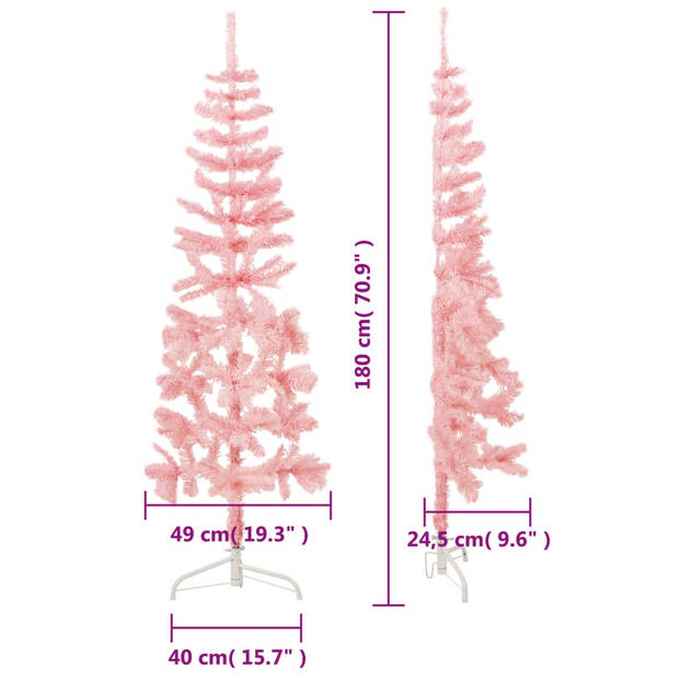 The Living Store Halve kunstkerstboom - Levensecht PVC - Ruimtebesparend - Voordelig - Roze - 49 cm breed - 180 cm hoog