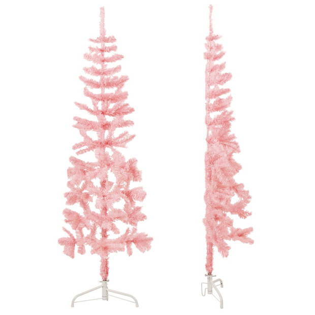 vidaXL Kunstkerstboom half met standaard smal 150 cm roze