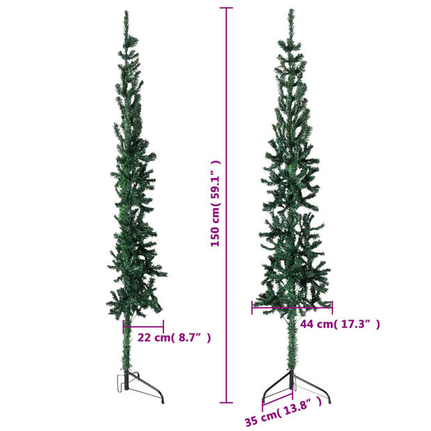 The Living Store Kunstkerstboom - Halve boom - 150 cm - PVC - Met 176 uiteinden