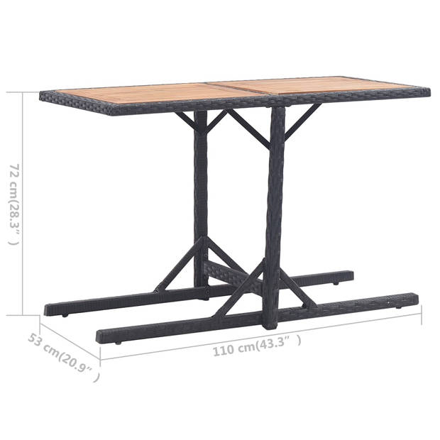 vidaXL Tuintafel massief acaciahout en poly rattan zwart