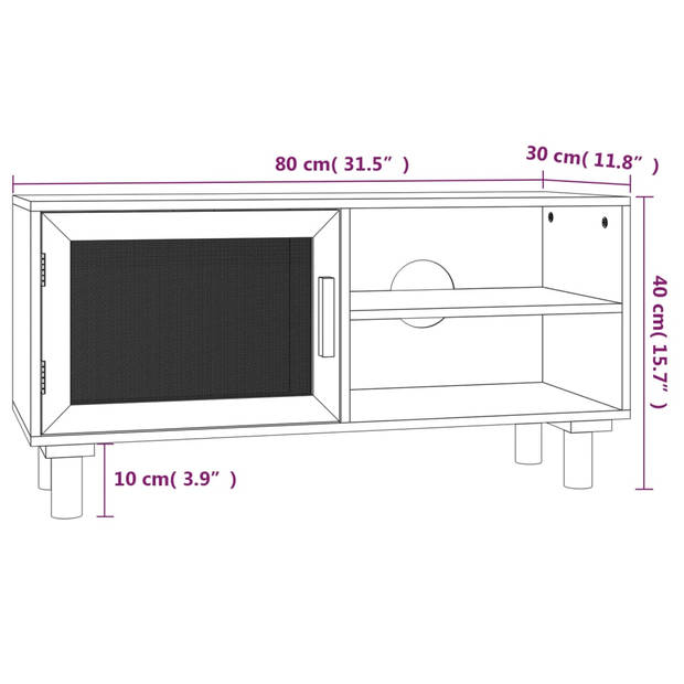 The Living Store TV-kast Classic - Kast met 3 vakken - 80 x 30 x 40 cm - Wit