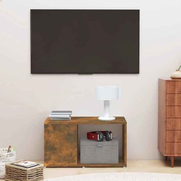 The Living Store tv-meubel bewerkt hout - gerookt eiken - 60 x 24 x 32 cm (B x D x H)