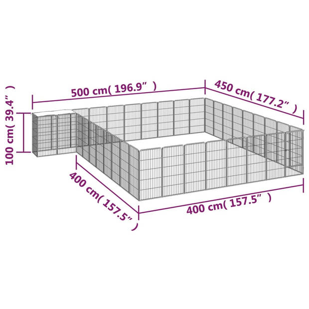 vidaXL Hondenkennel 38 panelen 50x100 cm gepoedercoat staal zwart