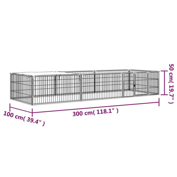 vidaXL Hondenkennel 8 panelen 100x50 cm gepoedercoat staal zwart