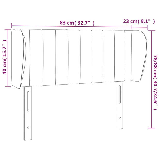 vidaXL Hoofdbord met randen 83x23x78/88 cm stof zwart