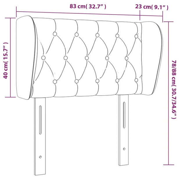 vidaXL Hoofdbord met randen 83x23x78/88 cm stof donkergrijs