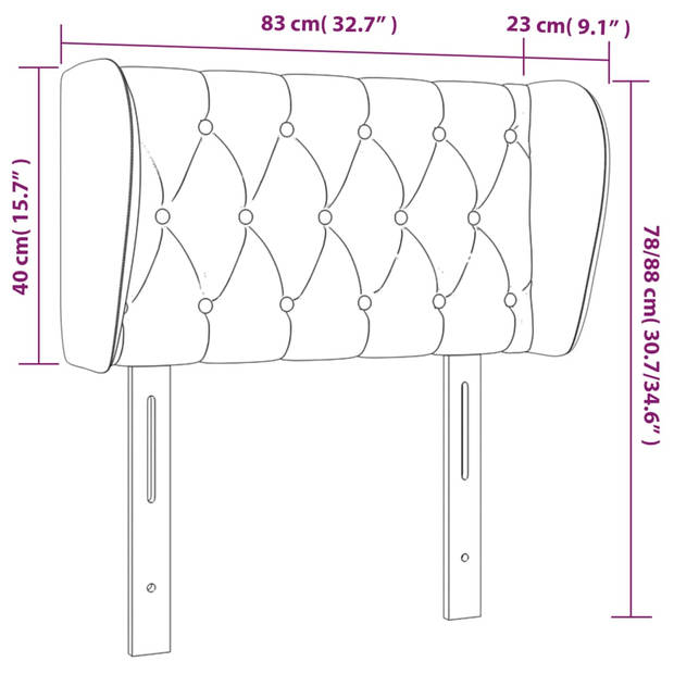 vidaXL Hoofdbord met randen 83x23x78/88 cm fluweel zwart