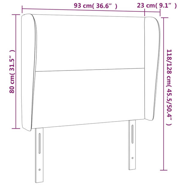 vidaXL Hoofdbord met randen 93x23x118/128 cm stof donkerbruin