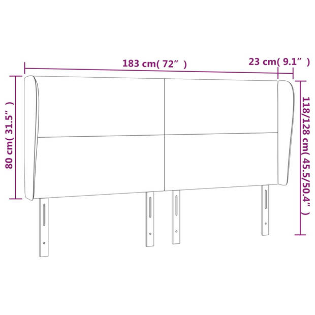 vidaXL Hoofdbord met randen 183x23x118/128 cm stof donkergrijs