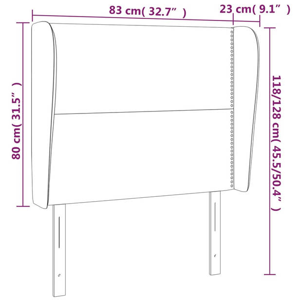 vidaXL Hoofdbord met randen 83x23x118/128 cm stof donkerbruin