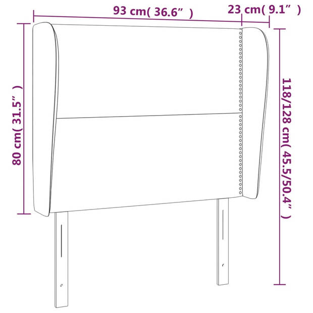 vidaXL Hoofdbord met randen 93x23x118/128 cm stof donkerbruin