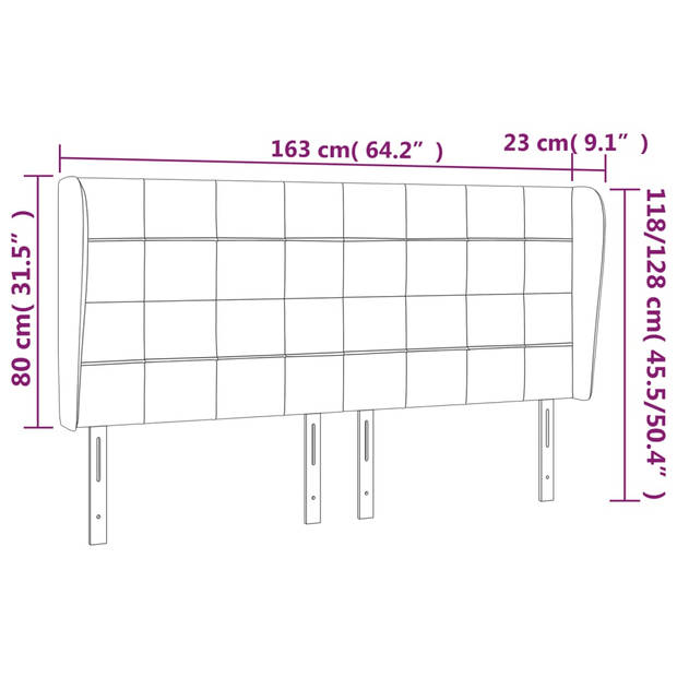 vidaXL Hoofdbord met randen 163x23x118/128 cm fluweel donkergroen