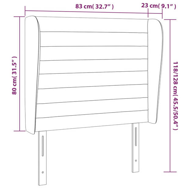 vidaXL Hoofdbord met randen 83x23x118/128 cm fluweel lichtgrijs