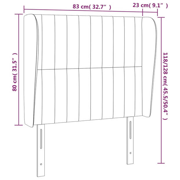 vidaXL Hoofdbord met randen 83x23x118/128 cm stof lichtgrijs