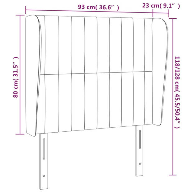 vidaXL Hoofdbord met randen 93x23x118/128 cm stof donkerbruin