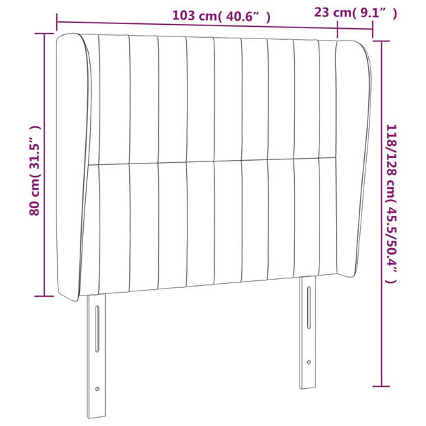 vidaXL Hoofdbord met randen 103x23x118/128 cm stof donkerbruin