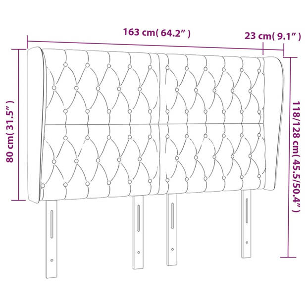 vidaXL Hoofdbord met randen 163x23x118/128 cm fluweel lichtgrijs