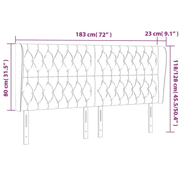 vidaXL Hoofdbord met randen 183x23x118/128 cm stof blauw