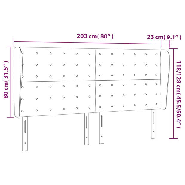 vidaXL Hoofdbord met randen 203x23x118/128 cm fluweel lichtgrijs