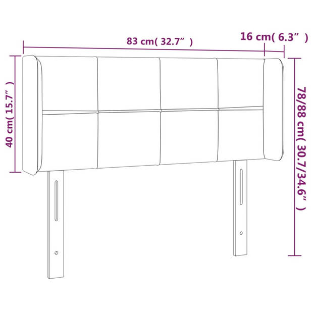 vidaXL Hoofdbord met randen 83x16x78/88 cm fluweel zwart