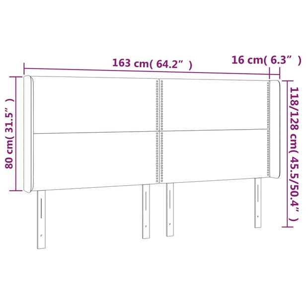 vidaXL Hoofdbord met randen 163x16x118/128 cm stof taupe