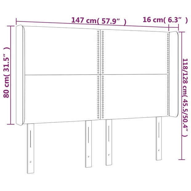 vidaXL Hoofdbord met randen 147x16x118/128 cm fluweel donkerblauw