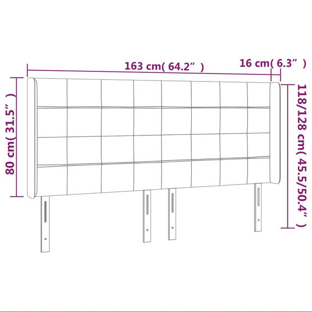 vidaXL Hoofdbord met randen 163x16x118/128 cm stof zwart