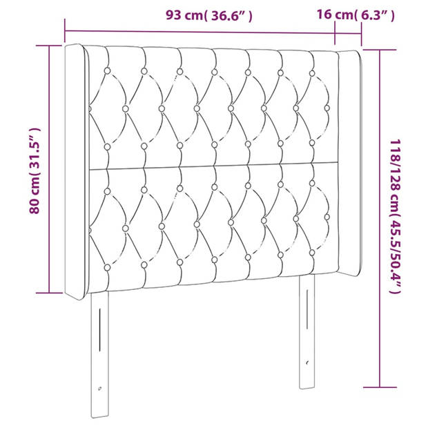 vidaXL Hoofdbord met randen 93x16x118/128 cm stof donkerbruin