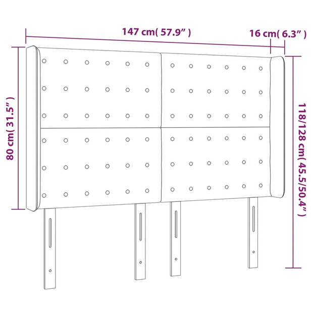 vidaXL Hoofdbord LED 147x16x118/128 cm fluweel roze