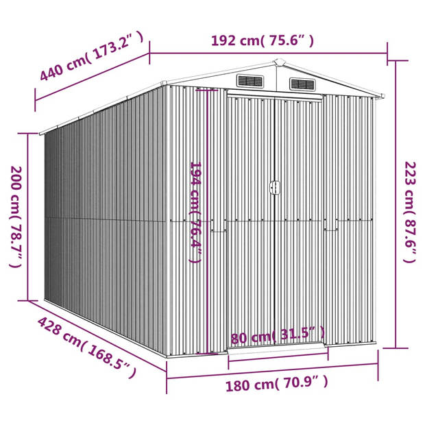 vidaXL Tuinschuur 192x440x223 cm gegalvaniseerd staal lichtbruin