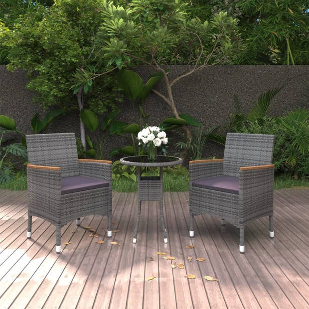 vidaXL 3-delige Tuinset poly rattan grijs