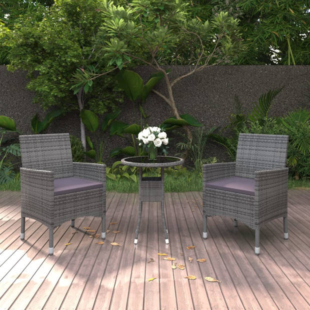 vidaXL 3-delige Tuinset poly rattan grijs