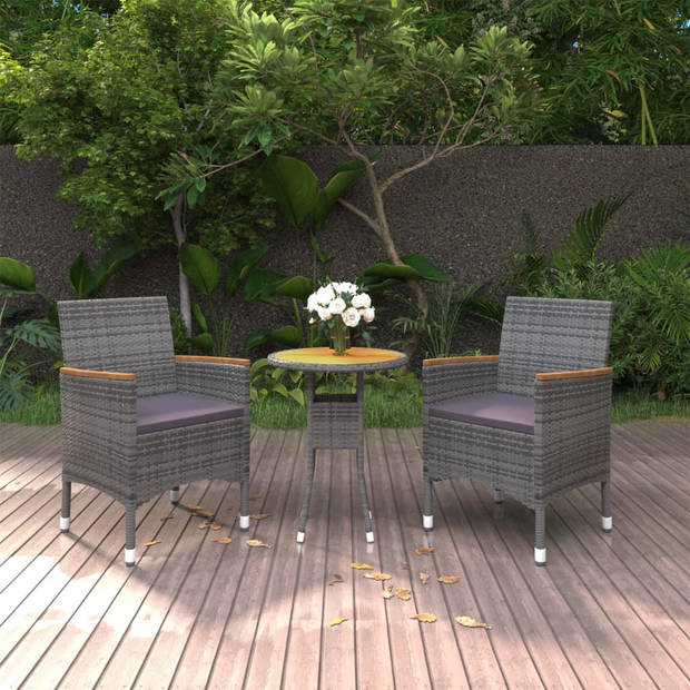 vidaXL 3-delige Tuinset poly rattan grijs