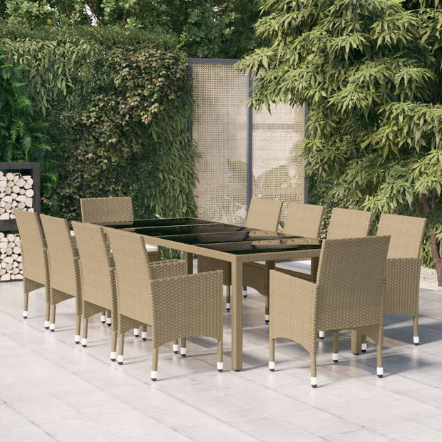 vidaXL 11-delige Tuinset poly rattan beige