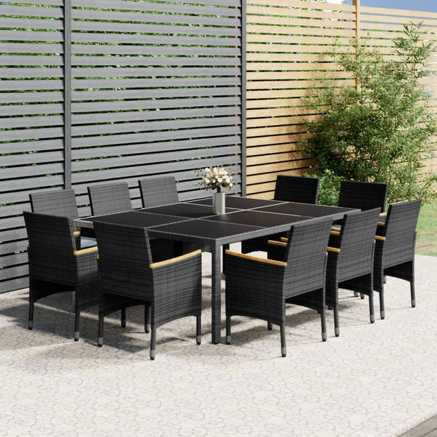 vidaXL 11-delige Tuinset poly rattan grijs