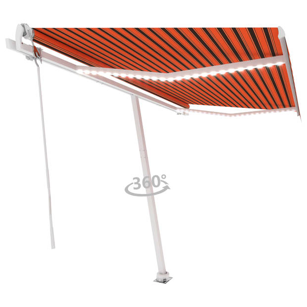 vidaXL Luifel automatisch met LED windsensor 450x350 cm oranje bruin